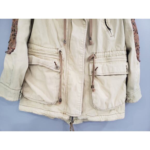 Free People Crafted Cloth Tapestry Parka Anorak Jacket Studded Utility Western - Picture 8 of 11
